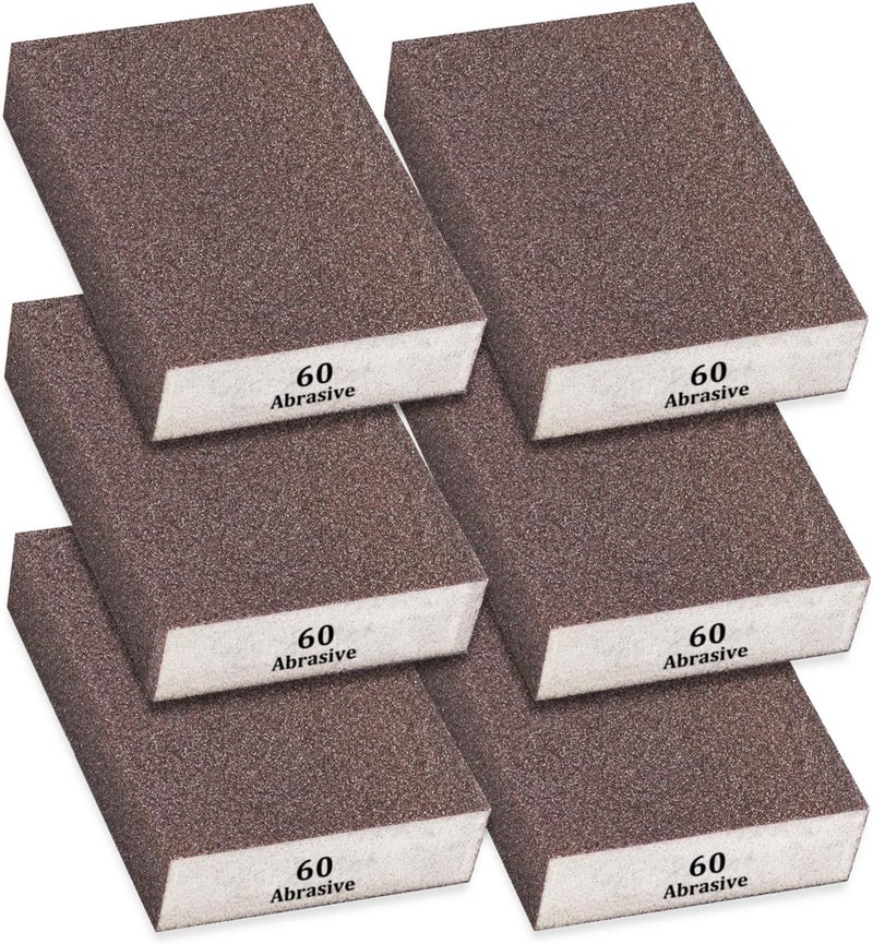 Tnisesm 6Pcs Sanding Blocks 60 Grits Sanding Sponge,for Drywall Wood Metal Washable & Reusable Sandpaper BlocksWashable and Reusable - Image 1